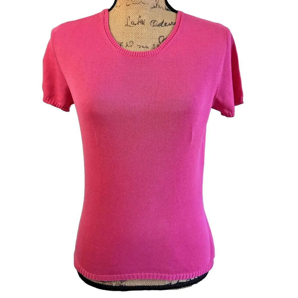 Maria Di Ripabianca Women Fuchsia Knit 100% Cotton Short Sleeve Sweater Sz 44/8